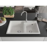 Mexen Tomas évier de cuisine en granit 2 bacs 800 x 500 mm, blanc, siphon chromé - 6516802000-20