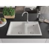 Mexen Tomas évier en granit 2 cuves 800 x 500 mm, blanc, siphon chromé - 6516802000-20