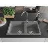 Mexen Tomas évier en granit à 2 bacs 800 x 500 mm, gris, siphon chromé - 6516802000-71