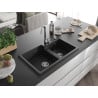 Mexen Tomas évier en granit à 2 bacs 800 x 500 mm, noir/métallisé argent, siphon chromé - 6516802000-73