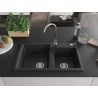 Mexen Tomas évier en granit à 2 bacs 800 x 500 mm, noir/métallisé argent, siphon chromé - 6516802000-73