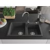 Mexen Tomas évier en granit à 2 bacs 800 x 500 mm, noir moucheté, siphon chromé - 6516802000-76