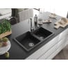 Mexen Tomas évier de cuisine en granit à 2 bacs 800 x 500 mm, noir, siphon chromé - 6516802000-77