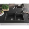 Mexen Tomas évier de cuisine en granit à 2 bacs 800 x 500 mm, noir, siphon chromé - 6516802000-77