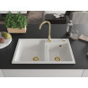 Mexen Tomas Évier en granit 2 bacs 800 x 500 mm, blanc, siphon doré - 6516802000-20-G