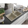 Mexen Tomas évier en granit à 2 cuves 800 x 500 mm, beige, siphon doré - 6516802000-69-G