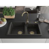 Mexen Tomas évier en granit à 2 bacs 800 x 500 mm, noir/doré métallique, siphon doré - 6516802000-75-G