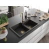 Mexen Tomas évier en granit 2 cuves 800 x 500 mm, noir/doré métallique, siphon doré - 6516802000-75-G