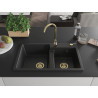 Mexen Tomas évier de cuisine en granit à 2 bacs 800 x 500 mm, noir, siphon doré - 6516802000-77-G