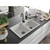 Mexen Tomas Évier en granit à 2 bacs 800 x 500 mm, blanc, siphon noir - 6516802000-20-B