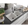 Mexen Tomas évier granit 2 bacs 800 x 500 mm, blanc, siphon noir - 6516802000-20-B