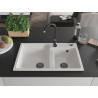 Mexen Tomas Évier en granit à 2 bacs 800 x 500 mm, blanc, siphon noir - 6516802000-20-B