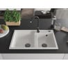 Mexen Tomas évier granit 2 bacs 800 x 500 mm, blanc, siphon noir - 6516802000-20-B