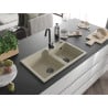 Mexen Tomas évier en granit à 2 bacs 800 x 500 mm, beige, siphon noir - 6516802000-69-B