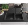 Mexen Tomas évier en granit 2 bacs 800 x 500 mm, noir/argent métallisé, siphon noir - 6516802000-73-B
