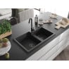 Mexen Tomas évier en granit 2 bacs 800 x 500 mm, noir/argent métallisé, siphon noir - 6516802000-73-B