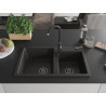 Mexen Tomas évier de cuisine en granit à 2 bacs 800 x 500 mm, noir/métallisé doré, siphon noir - 6516802000-75-B