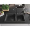 Mexen Tomas évier en granit 2 bacs 800 x 500 mm, noir moucheté, siphon noir - 6516802000-76-B