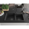 Mexen Tomas évier de cuisine en granit à 2 bacs 800 x 500 mm, noir, siphon noir - 6516802000-77-B