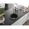 Mexen Kevin évier en granit 1 bac avec égouttoir 586 x 458 mm, noir/métallisé argent, siphon chromé - 6517581005-73