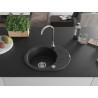 Mexen Kevin évier de cuisine en granit 1 bac avec égouttoir 586 x 458 mm, noir/argent métallisé, siphon chromé