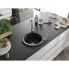 Mexen Kevin évier en granit 1 bac avec égouttoir 586 x 458 mm, noir/doré métallique, siphon chromé - 6517581005-75
