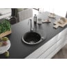 Mexen Kevin évier en granit 1 bac avec égouttoir 586 x 458 mm, noir/or métallique, siphon chromé - 6517581005-75