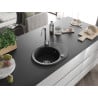 Mexen Kevin évier en granit à 1 bac avec égouttoir 586 x 458 mm, noir, siphon chromé - 6517581005-77