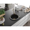 Mexen Kevin évier de cuisine en granit 1 bac avec égouttoir 586 x 458 mm, noir/argent métallique, siphon doré - 6517581005-73-G