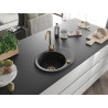 Mexen Kevin évier en granit 1 bac avec égouttoir 586 x 458 mm, noir/argent métallique, siphon doré - 6517581005-73-G