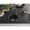 Mexen Kevin évier de cuisine en granit 1 bac avec égouttoir 586 x 458 mm, noir/argent métallique, siphon doré - 6517581005-73-G