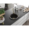 Mexen Kevin évier en granit 1 bac avec égouttoir 586 x 458 mm, noir/or métallique, siphon doré - 6517581005-75-G