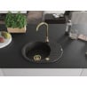 Mexen Kevin évier en granit 1 bac avec égouttoir 586 x 458 mm, noir/or métallique, siphon doré - 6517581005-75-G