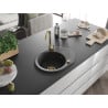 Mexen Kevin évier en granit à 1 bac avec égouttoir 586 x 458 mm, noir moucheté, siphon doré - 6517581005-76-G