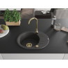 Mexen Kevin évier en granit 1 bac avec égouttoir 586 x 458 mm, noir moucheté, siphon doré - 6517581005-76-G
