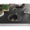 Mexen Kevin évier en granit à 1 bac avec égouttoir 586 x 458 mm, noir moucheté, siphon doré - 6517581005-76-G