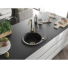 Mexen Kevin évier en granit à 1 bac avec égouttoir 586 x 458 mm, noir, siphon doré - 6517581005-77-G