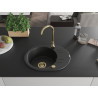 Mexen Kevin évier en granit à 1 bac avec égouttoir 586 x 458 mm, noir, siphon doré - 6517581005-77-G