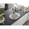 Mexen Kevin Évier en granit 1 bac avec égouttoir 586 x 458 mm, blanc, siphon noir - 6517581005-20-B