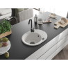 Mexen Kevin Évier en granit à 1 bac avec égouttoir 586 x 458 mm, blanc, siphon noir - 6517581005-20-B