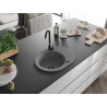 Mexen Kevin évier de cuisine en granit 1 bac avec égouttoir 586 x 458 mm, gris, siphon noir - 6517581005-71-B