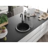 Mexen Kevin Évier en granit à 1 bac avec égouttoir 586 x 458 mm, noir/argent métal, siphon noir - 6517581005-73-B