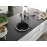 Mexen Kevin évier en granit 1 bac avec égouttoir 586 x 458 mm, noir, siphon noir - 6517581005-77-B