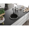 Mexen Kevin évier en granit 1 bac avec égouttoir 586 x 458 mm, noir/or métallisé, siphon noir - 6517581005-75-B