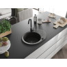 Mexen Kevin évier en granit à 1 bac avec égouttoir 586 x 458 mm, noir/doré métallisé, siphon noir - 6517581005-75-B