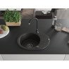 Mexen Kevin évier en granit à 1 bac avec égouttoir 586 x 458 mm, noir/doré métallisé, siphon noir - 6517581005-75-B