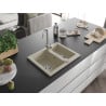 Mexen Carlos évier en granit 1,5 bac 582 x 475 mm, beige, siphon chromé - 6518581500-69
