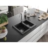 Mexen Carlos évier en granit 1,5 bac 582 x 475 mm, noir/argent métallisé, siphon chromé - 6518581500-73