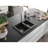 Mexen Carlos évier en granit 1,5 bac 582 x 475 mm, noir/or métallique, siphon chrome - 6518581500-75