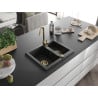 Mexen Carlos évier en granit 1,5 bac 582 x 475 mm, noir/argent métallisé, siphon doré - 6518581500-73-G